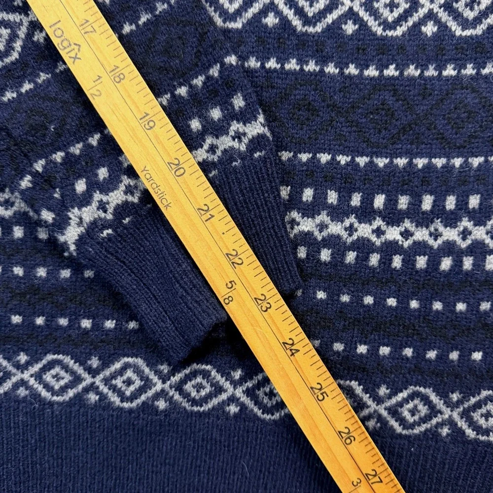Lincs DC & Co Mens Med. Lambswool Quarter Zip Sweater Navy Blue Fair Isle Knit